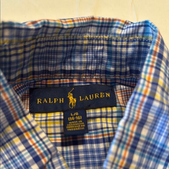 Ralph Lauren Blue and Orange Button Down Shirt Boys Large 14/16 - Picture 5 of 5